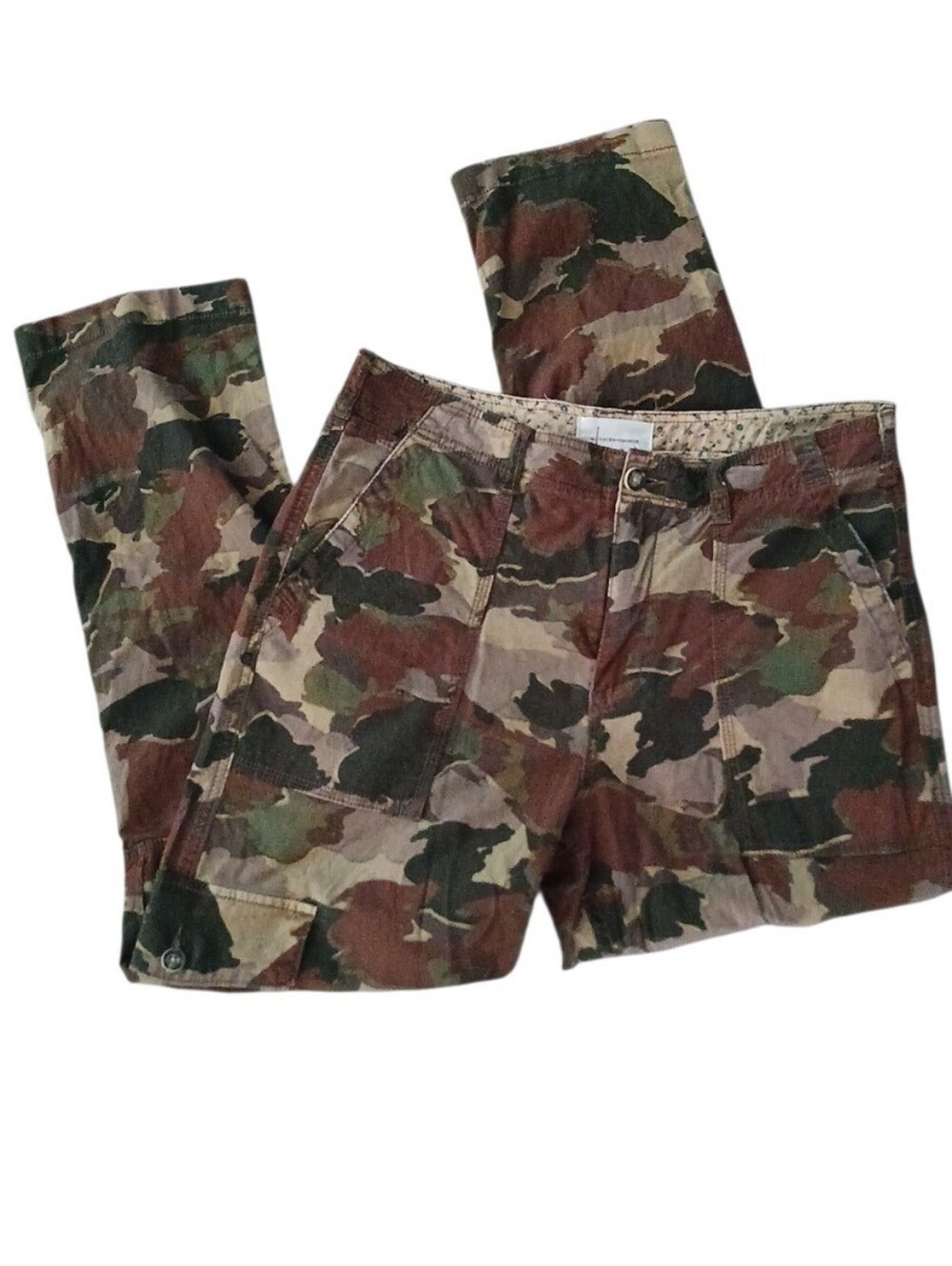 Anthropologie Camo Nieves Relaxed Linen Blend Cargo Pants Women 30